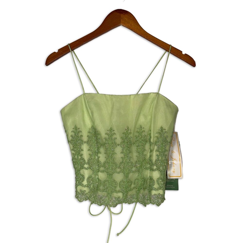 NWT Y2K Dave & Johnny Laura Ryner Green Beaded Lace Corset Top Size 5/6